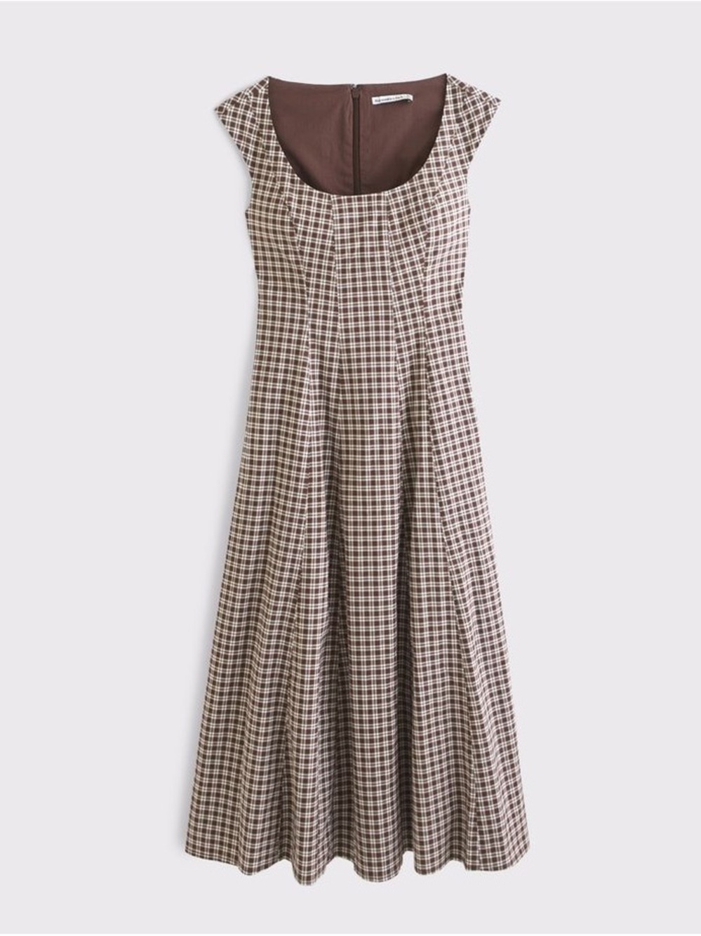 Brown Plaid Cap Sleeve Dress